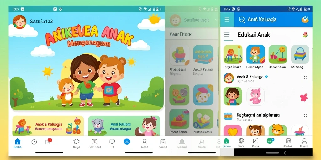 Screenshot SATRIA123 menunjukkan antarmuka edukasi yang ceria dan interaktif.